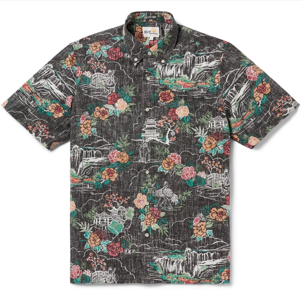 NWT Reyn Spooner Forbidden Gardens Black Aloha Button-Down Shirt size L